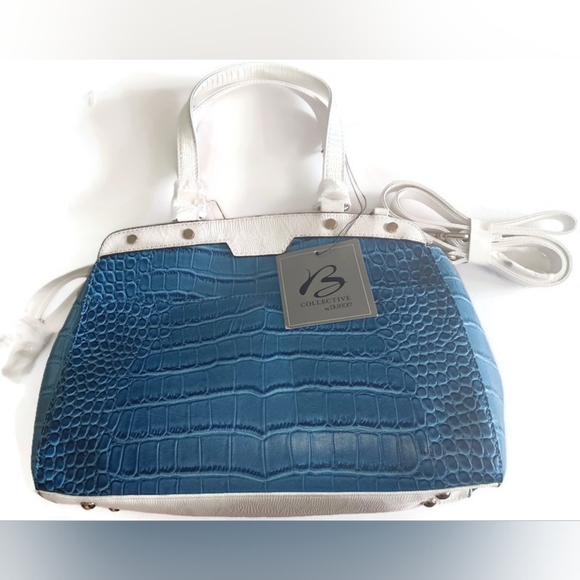 B-COLLECTIVE CROCO BLUE AND WHITE SHOULDER, SATCHEL BAG - Picture 7 of 9